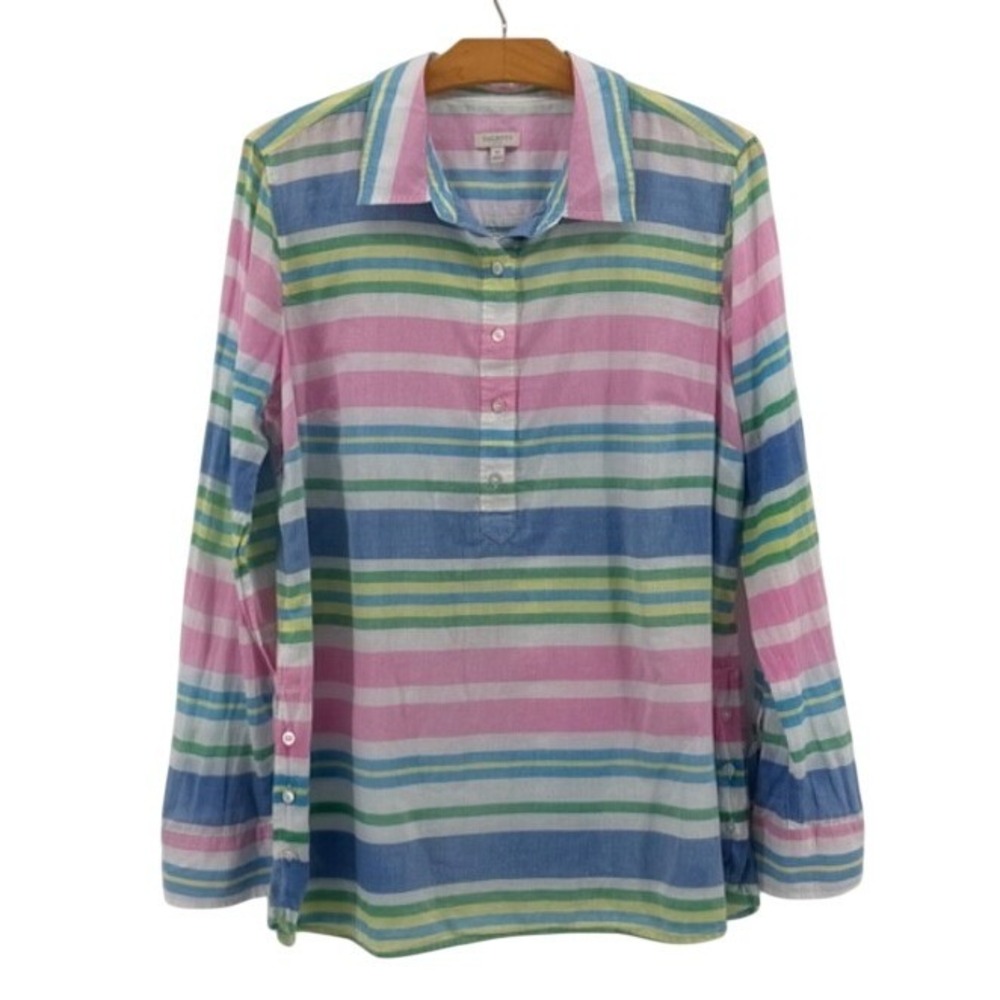 Cotton Talbots Women's Striped Popover Shirt Long Sleeve 100% Cotton Size M